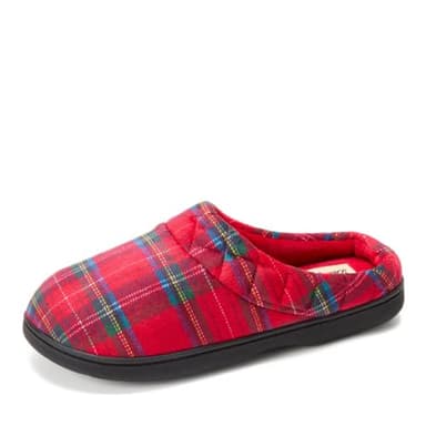 Dearfoams Women's Darcy Velour Clog, Red Plaid, 7-8