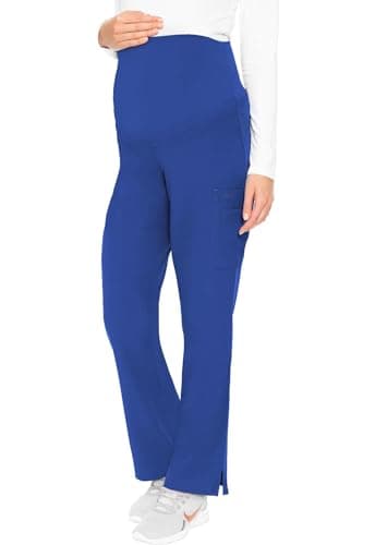 Med Couture Maternity Scrub Pant - 3 Pockets Straight Leg with Side Vents at Hem Soft Jersey Knit Waist Panel MC028, XS, Royal