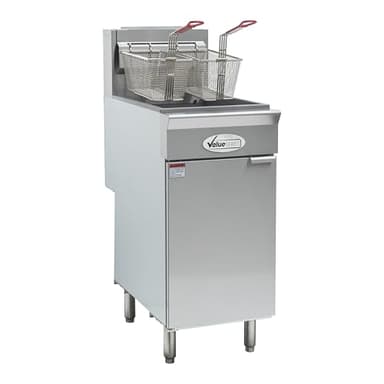 Value Series Commercial Deep Fryer | 40 lb. Stainless Steel Gas Floor Fryer for Restaurants | 3 Heating Tubes, 90,000 BTU | 2 Fryer Baskets Included | Natural Gas Powered (29R-001-NAT)