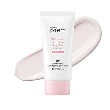 MAKE P:REM UV Defense Me. Calming Tone Up Sunscreen, Non-Nano Zinc Oxide, Reef Safe, Chemical Free, Non-Greasy, SPF 50, Korean Sunscreen,1.69 fl. oz. (50ml)