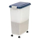 IRIS USA Airtight Dog Food Storage Container, Up to 38 lbs, Attachable Wheels, For Dog Cat Bird and Other Pet Food Storage Bin, Keep Fresh, Easy Mobility, BPA Free, Navy/Pearl