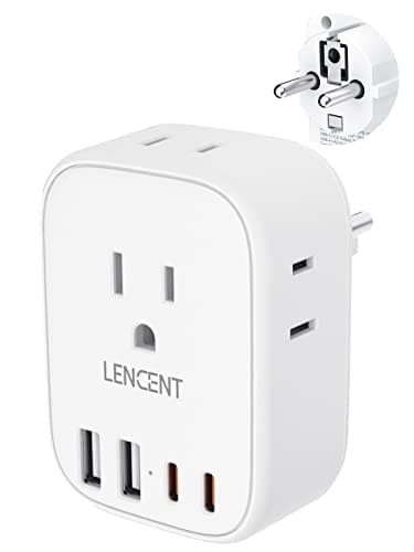 LENCENT Germany France Travel Power Adapter, Schuko Type E F Power Plug Adaptor with 4 USB Ports(2 Type C), 4 Outlet Converter, US to EU Spain French German Greece Norway Iceland South Korea Portugal