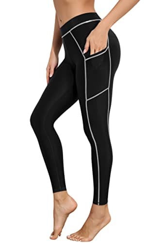 ATTRACO Rash Guard Pants for Women UV Swim Pant with Pockets Swimming Pants Black L
