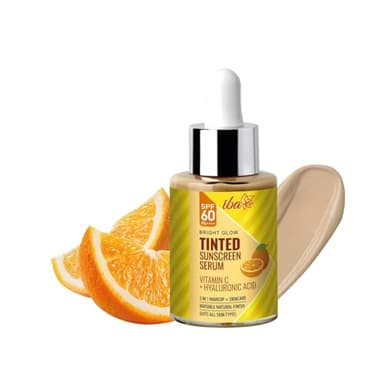Iba Bright Glow Tinted Sunscreen Serum for All Skin Types SPF 60 PA++++ with Hyaluronic Acid & Vitamin C, 30ml | Broad Spectrum- UVA & UVB Protection | For Glowing & Sun-Safe Skin | No White Cast