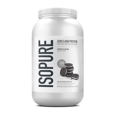 Isopure Zero Carb 100% Pure Whey Isolate Protein Powder, Gluten Free, With Vitamins, Cookies & Cream, 25g Protein Per Serving, 3 Pounds, 44 Servings (Packaging May Vary)