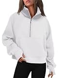 WYNNQUE Womens Quarter Zipper Pullover Oversized Sweatshirts Cropped Fleece Half Zip Hoodies Fall Clothes Sweaters Thumb Hole White L