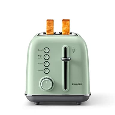 BUYDEEM DT620 2-Slice Toaster, Extra Wide Slots, Retro Stainless Steel with High Lift Lever, Bagel and Muffin Function, Removal Crumb Tray, 7-Shade Settings,Cozy Greenish