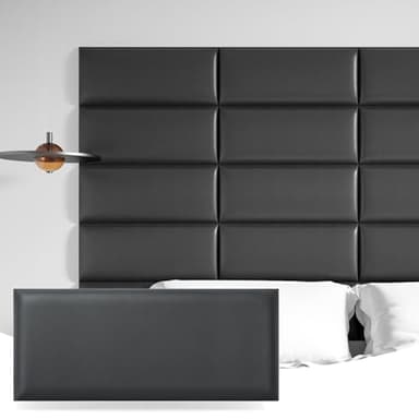 Art3d Peel and Stick Headboard for Queen and King in Black, Pack of 9 Panels Sized 9.84" x 23.62", 3D Soundproof Wall Panels, Upholstered Wall Panel