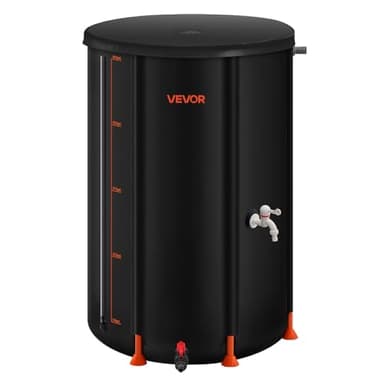 VEVOR Collapsible Rain Barrel, 66 Gallon Portable Rain Water Collection Barrel, 500D PVC Rainwater Collection System, Garden Water Catcher Tank Storage Container with Spigot & Overflow Kit, Black