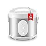 TOSHIBA Rice Cooker & Steamer Simple 5.5 Cup(Uncooked) with Steaming Basket, Removable Non-Stick Inner Pot & Inner Lid, for Soups, Stews, Grains&Oatmeal, One Touch&Keep Warm Function, Silvery White