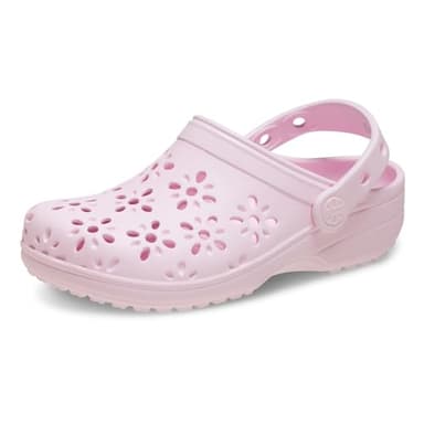 Crocs Unisex's Classic Clogs with Floral Cut Out Design (Little Kid/Big Kid) Pink Milk 5 Medium
