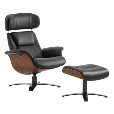 CHITA Genuine Leather Reclining Swivel Chair with Adjustable Headrest and Ottoman for Living Room, Black