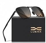 LUENX Men Rectangular Polarized Sunglasses Square Retro Shades - Black Frame Gradient Amber Lens 59mm