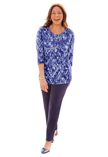 Catherines Women's Plus Size Suprema 3/4 Sleeve V-Neck Tee - 2X, Texture Print