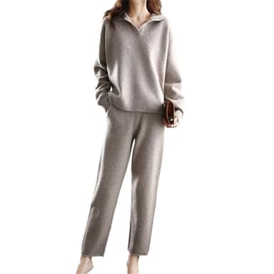 Women's Cashmere Knit Suit Loose Lapel Sweater and Wide Leg Pants Elegant High Street Two Piece Wool Lounge Set