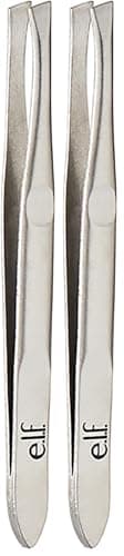 e.l.f., Slant Tweezer, Professional Quality Stainless Steel, Provides a Strong Grip, Removes Hairs Accurately, Shapes, Defines, Easy To Use, Ergonomically-Designed (Pack of 2)