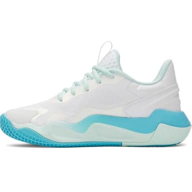 Under Armour Women's Ace Low 2 Volleyball Shoes, (100) White/Refresh Mint/Blue Blur, 8, US