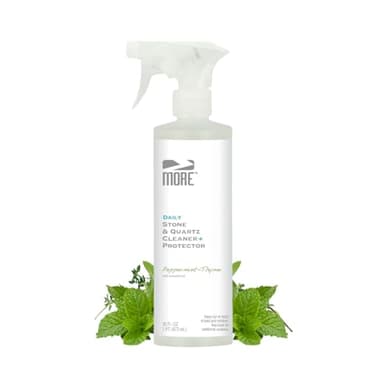 MORE Stone & Quartz Cleaner + Protector - Water-Based Surface Spray - Granite, Quartz & Marble Cleaner - For Kitchen & Bathroom Countertops & Floors - Peppermint-Thyme Essential Oil - Pint (16oz)