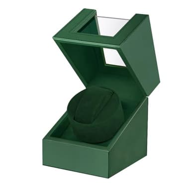 Automatic Single Watch Winder with Quiet Japanese Motor, in Wood Shell and Black Leather (Green)