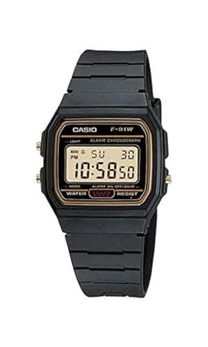 Casio F91WG-9 Men's Retro Black Band Gold Face Alarm Chronograph Digital Watch