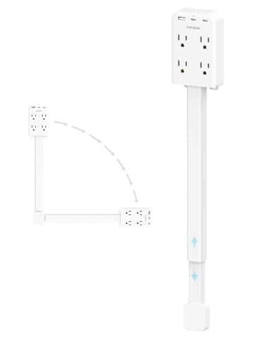 Electrical Outlet Extender Stick with USB Ports(2 USB C), 180° Rotating Extendable Wall Plug with 4 AC Outlet, Adjustable 17.7"-27" Extendable Power Strip Stick for Behind Couch, Desk and Bed