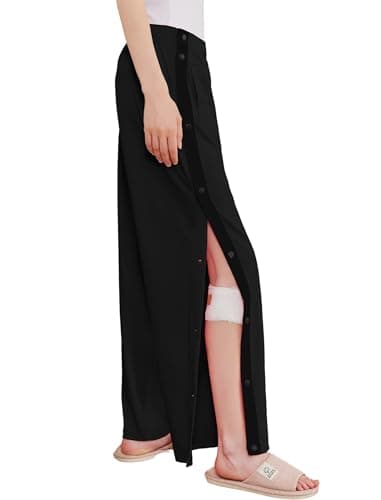 Deyeek Women's Tear Away Pants Side Split Snap Open Bottom Sweatpants Leg Breakaway Post Surgery Pants with Pockets Pure Black