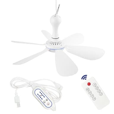 SCOOYEEES Silent USB Powered Ceiling Fan with Remote Control Timing 4 Speed, Quiet Small DC Plug in Ceiling Fan Hanging Fan for Camping Bed RV Tent Canopy Room