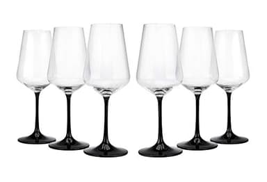 Crystalex Bohemia SANDRA 11.5-Ounces Crystal Wine Glass Set with a Black Stem, Bohemian Crystalware Goblet Collection, Footed Glass Set for Serving Red and White Wine, 6 Piece Set