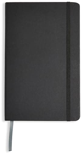 Amazon Basics Classic Lined Writing Notebook for Note Taking and Journaling, Hardcover with Elastic Closure, 240 Pages, 5" x 8.25", Black
