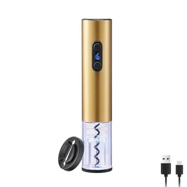 ELMWAY Rechargeable Wine Opener by ELMWAY, Electric Wine Bottle Opener with Foil Cutter, LED Light and Stainless Steel Shell, Cordless Corkscrew & Cork Remover, Gifts for Wine lover- Gold