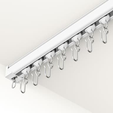Ceiling Curtain Track 9–12 ft White - Heavy Duty Ceiling/Wall Mount Curtain Rail/Rod System, 40 Quiet-Glide Rollers, 40 Hooks, 40 Clips, Room Divider for Living Room, Bathroom or Hospital