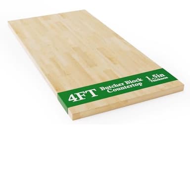 4FT Butcher Block Countertop Birch Solid Wood - 50" x 25" Table Top Butcher Block Cutting Board for Kitchen Island Cart Living Dining Office Desk Workbench Washer Dryer Countertop Unfinished 1.5" Th