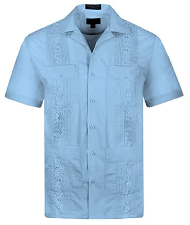 OmegaTux Cuban Guayabera Short Sleeve Shirt, Wedding Cigar Beach Bartender Casual Light Blue,X-Large
