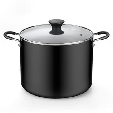 Cook N Home Nonstick Stockpot with Lid 10.5-Qt, Deep Cooking Pot Cookware Canning Stock Pot with Glass Lid, Black