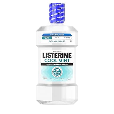 Listerine Extra Mild Alcohol-Free Mouthwash, Oral Rinse Powered by Essential Oils Kills 99.9% of Germs that Cause Bad Breath for A Clean* Mouth, No Added Dyes, Mild Cool Mint Flavor, 1L