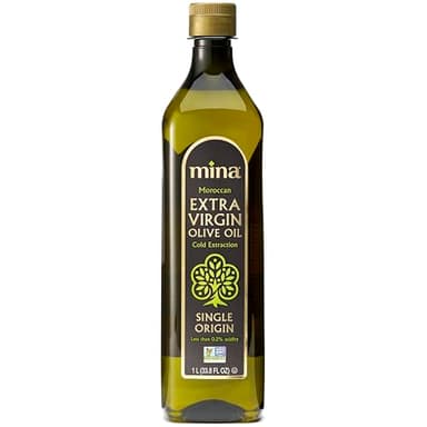 Mina Moroccan Olive Oil Extra Virgin 33.8 Fl Oz, New Harvest, Polyphenol Rich Olive Oil, Single Origin Extra Virgin Olive Oil, Cold Extraction, Less than 0.2% Acidity, 1 L