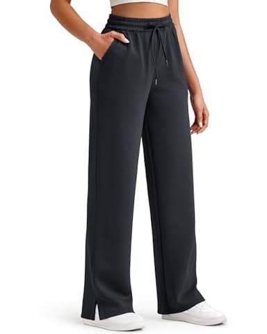 G4Free Wide Leg Sweatpants with Pockets for Woman Soft High Waisted Drawstring Stretch Sweat Pants Casual Lounge Workout Pants(Black,M,Petite)