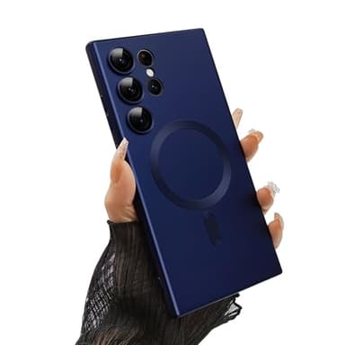 ankofave Magnetic case for Samsung Galaxy S24 Ultra Phone Case for Women/Men, Matte Luxury Soft Metallic Luster Design with Camera Lens Protector, Shockproof Anti-Scratch Phone Case 6.8" -Dark Blue