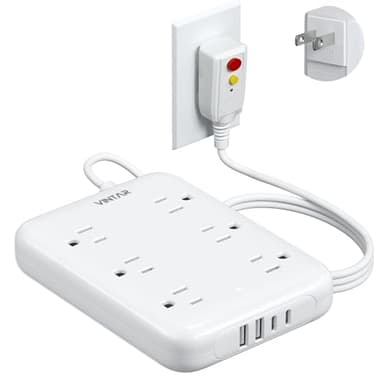 2 Prong GFCI Power Strip, VINTAR 2 Prong to 3 Prong GFCI Plug Adapter, 6ft Extension Cord with 6 Outlets & 4 USB(2 USB-C), 1050J Surge Protector, Polarized Plug Wall Mount for Non-Grounded Outlet
