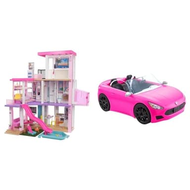 Barbie DreamHouse Dollhouse with 75+ Accessories and Wheelchair Accessible Elevator (Amazon Exclusive) + Barbie Convertible 2-Seater Vehicle