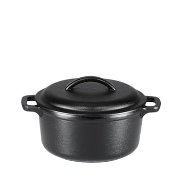 Amazon Basics Pre-Seasoned Cast Iron Mini Dutch Oven Pot with Lid and Dual Handles, Oven Safe, 2-Quart, Round, Black