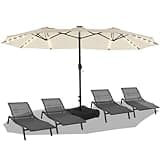 BLUU 15FT Solar LED Patio Umbrella with Base,Outdoor Double-Sided Umbrella with Crank Handle, Powerful UV Protective, for Pool Lawn Garden,Beige