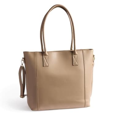 Deseret Book Women's Temple Tote Bag - Large Faux Leather LDS Church Purse & Mom Organizer - Adjustable Shoulder Strap, Zipper & Pockets for Work, Laptop, or Missionary Essentials (Tan)