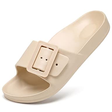 Cloud Slides for Women with Arch Support Pillow Soft Recovery Sandals Lightweight Summer Beach Slippers Non-Slip Shower Shoes Khaki 39