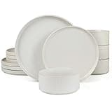Famiware Star Dinnerware Sets, Plates and Bowls Set for 4, 12 Pieces Dishes - Chip and Scratch Resistant, Microwave and Dishwasher Safe Kitchen Set, Matte White