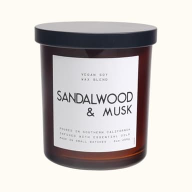 LEOBEN CO – Sandalwood & Musk Scented Candle – 9oz, Contemporary Collection Design – 50 hr Burn Time – Poured in California Using Vegan Soy Wax and Essential Oils – Made in Small Batches