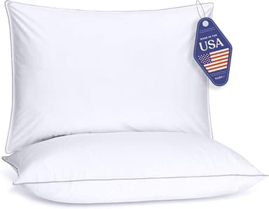 FluffCo Down Alternative Pillows Standard/Queen Size Set of 2 - Queen Bed Pillows for Sleeping - Made in USA - Cooling Surface and Machine Washable for Side, Back, and Stomach Sleepers