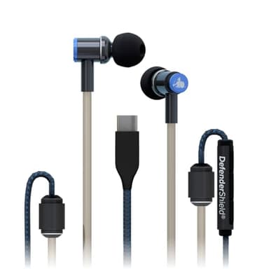 DefenderShield Air Tube Stereo Earbuds USB-C - Universal Acoustic Wired Headphones with Mic & Volume Control