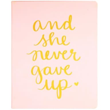 WORLD TRAVELER Eccolo Dayna Lee Collection Light Pink She Never Gave UP 8x10 Hardcover Journal/Notebook, 256 Acid-Free Lined Pages