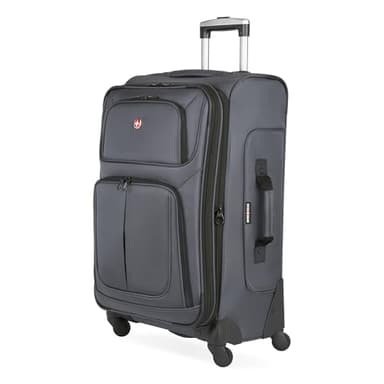 SWISSGEAR Sion Softside Expandable Spinner Luggage Durable Lightweight Travel Suitcase, Dark Grey, Checked-Medium 25-Inch